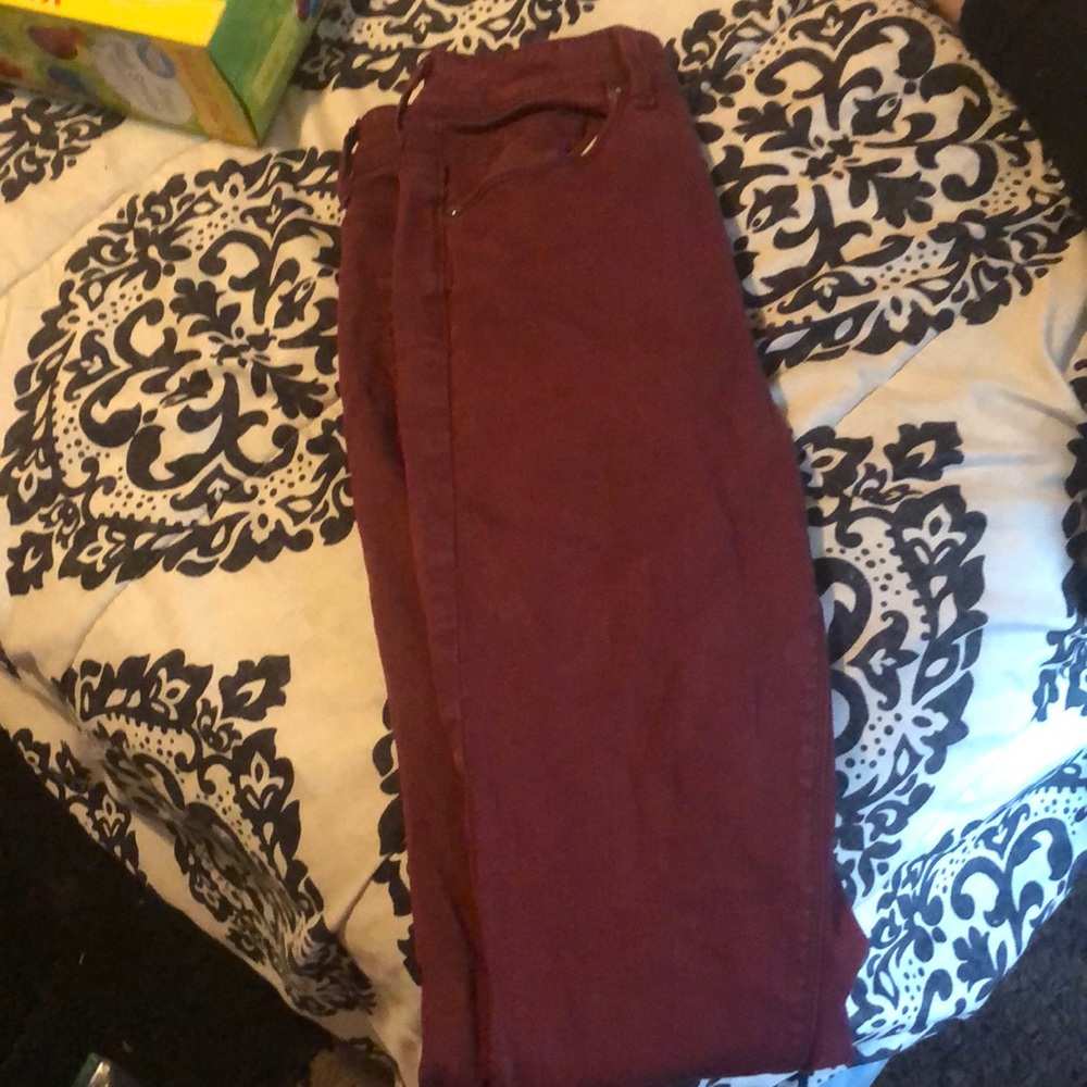 Burgundy skinny jeans